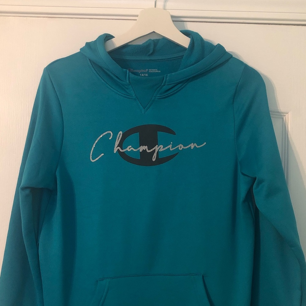 Champion Teal Script Logo Pullover Hoodie